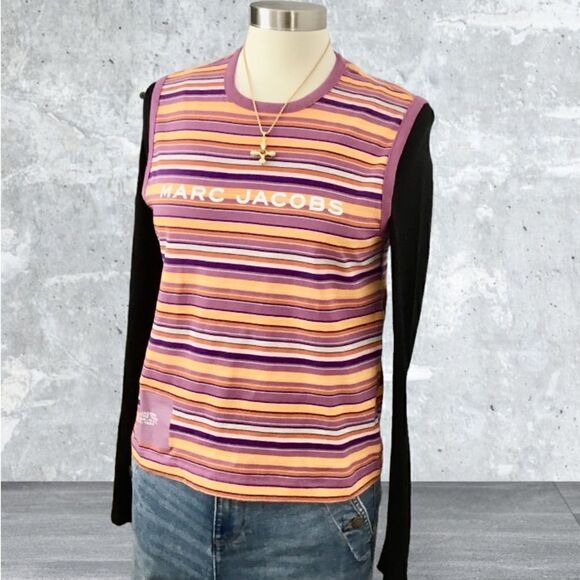 MARC JACOBS HORIZONTAL STRIPES LOGO TANK SIZE LARGE - Picture 1 of 8